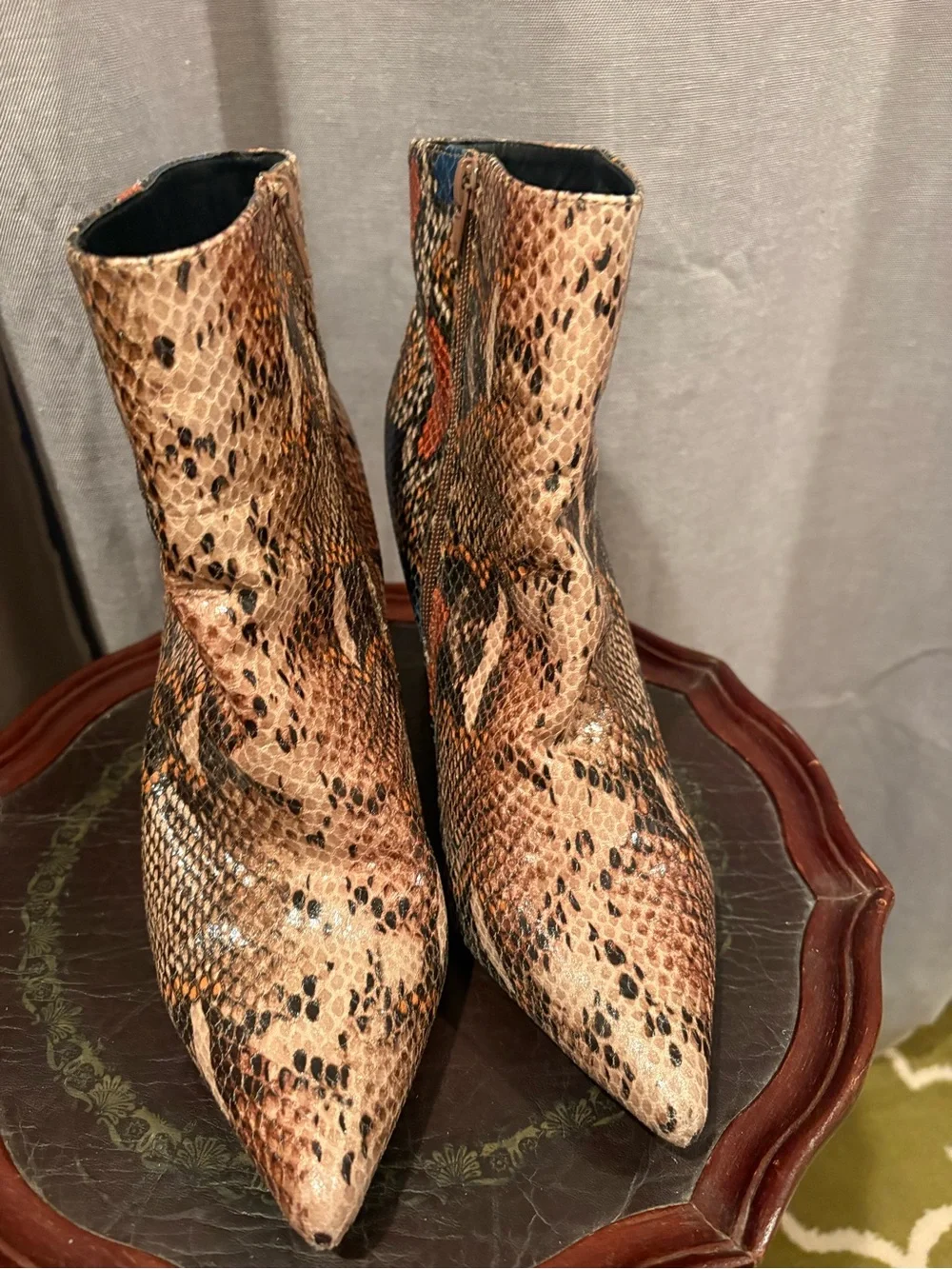 Bamboo Faux Snakeskin Zippered Booties Size 9